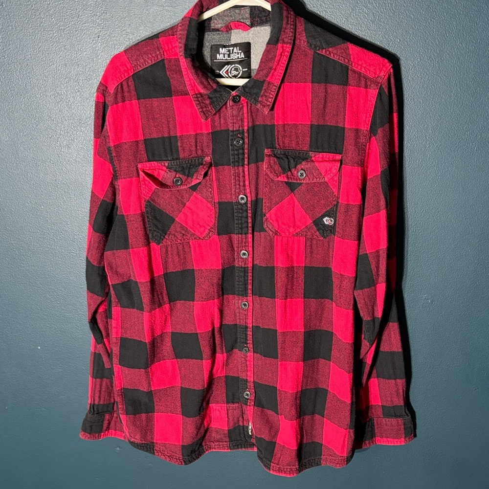 Metal Mulisha Red and Black Plaid Casual Button Down Shirt